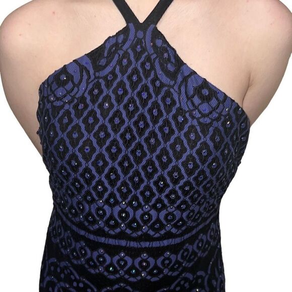 Madison James Black Navy Lace Mermaid Prom Dress Halter neck Tulle Skirt sz 8 - Picture 4 of 12